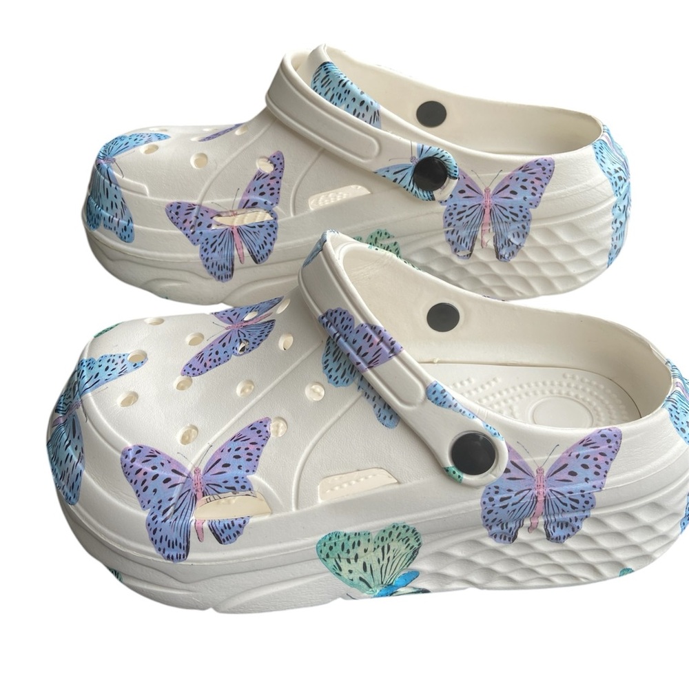 Clogs Woman Butterfly 2 inch platform EVA material NEW - Picture 2 of 6